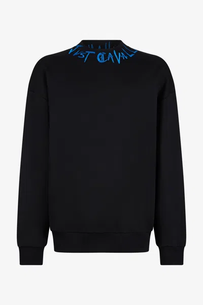 Roberto Cavalli Black Sweatshirt With Graffiti Logo Embroidery