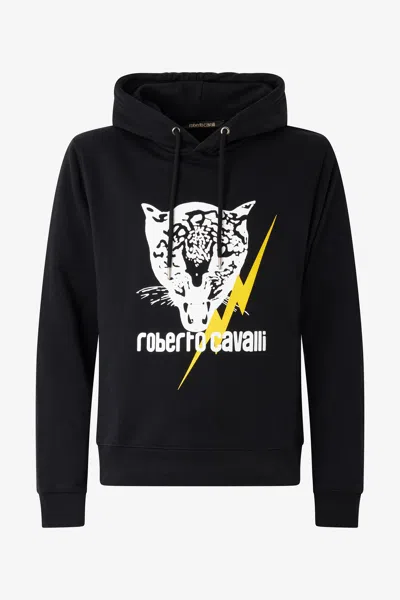 Roberto Cavalli Black Sweatshirt With Jaguar And Lightning