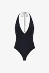 Roberto Cavalli Solid Lycra Halter Neck Bodysuit In Black