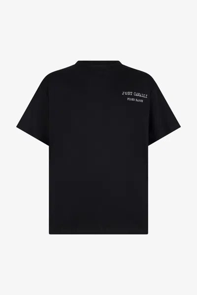 Roberto Cavalli Black T-shirt With Deer Back Print