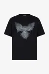 Roberto Cavalli Black T-shirt With Eagle Print And Studs In Black