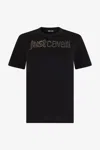 Roberto Cavalli Black T-shirt With Embroidered Logo In Black