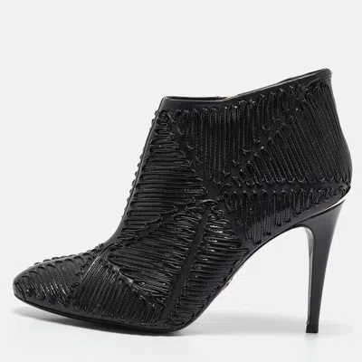 Pre-owned Roberto Cavalli Black Textured Leather Ankle Booties Size 40