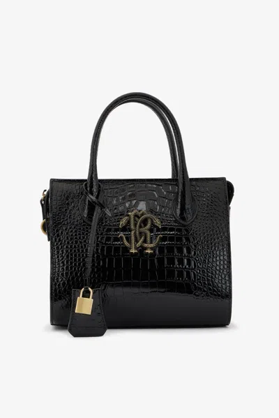 Roberto Cavalli Black Top Handle Bag With Monogram Rc