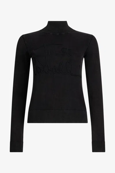 Roberto Cavalli Black Turtleneck Sweater With Embossed Logo