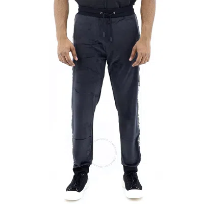 Roberto Cavalli Black Velour Logo Stripe Sweatpants