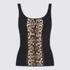 Roberto Cavalli Sleeveless Animal Print Top With Studded Detail In Black