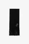 Roberto Cavalli Black Wool And Cashmere Scarf With Monogram Rc In Black