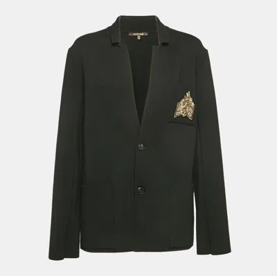 Pre-owned Roberto Cavalli Black Wool Knit Single Breasted Blazer M