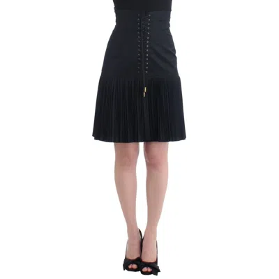 Roberto Cavalli Lace-up Pleated Wool Skirt In Black