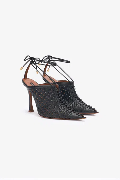Roberto Cavalli Black Woven Lace-up Sabot