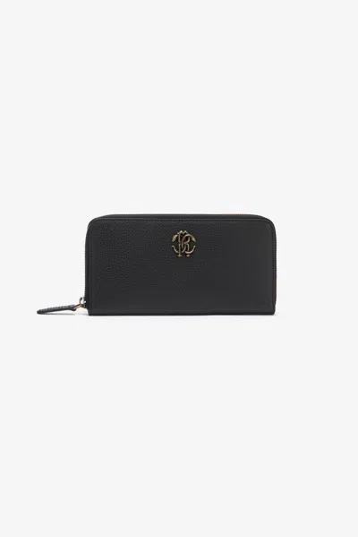 Roberto Cavalli Black Zip-around Wallet With Mirror Snake Monogram