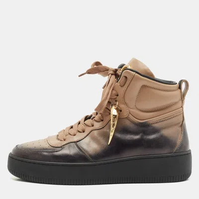 Pre-owned Roberto Cavalli Black/beige Leather High Top Sneakers Size 38