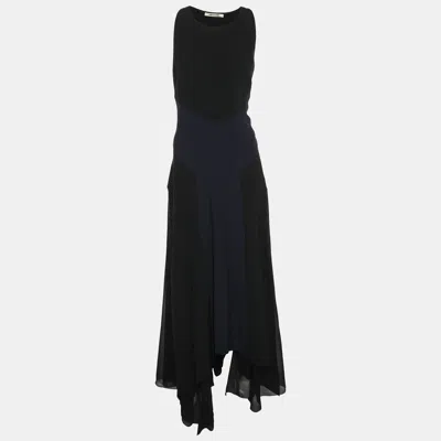 Pre-owned Roberto Cavalli Black/blue Crepe Sleeveless Dress Xl
