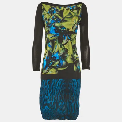 Roberto Cavalli Black/blue Printed Jersey Mini Dress In Multi