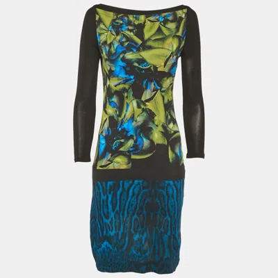 Pre-owned Roberto Cavalli Black/blue Printed Jersey Mini Dress S