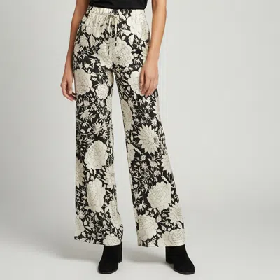 Pre-owned Roberto Cavalli Black/cream Floral Print Satin Flared Trousers S