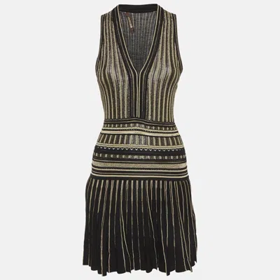 Roberto Cavalli Black/gold Knit Skater Mini Dress