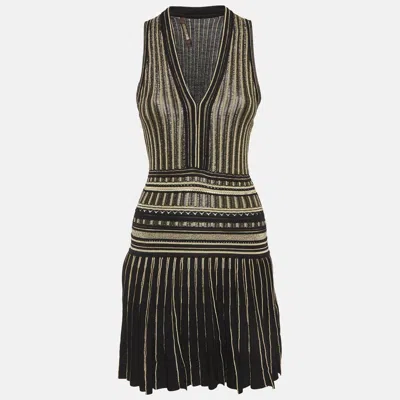 Pre-owned Roberto Cavalli Black/gold Knit Skater Mini Dress S