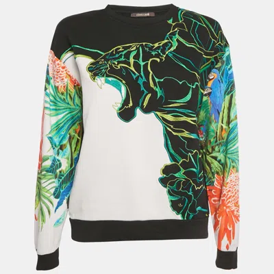 Roberto Cavalli Black/green Printed Cotton Sweatshirt In Multi