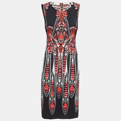 Roberto Cavalli Black/red Printed Stretch Crepe Short Dress