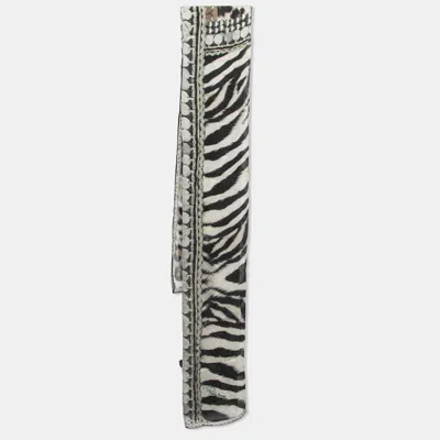 Pre-owned Roberto Cavalli Black/white Animal Print Silk Stole