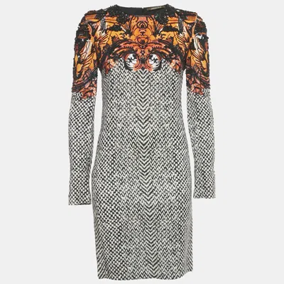 Pre-owned Roberto Cavalli Black/white Beaded Crepe Shift Dress M In Blue