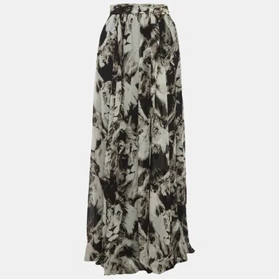Roberto Cavalli Black/white Print Silk Maxi Skirt