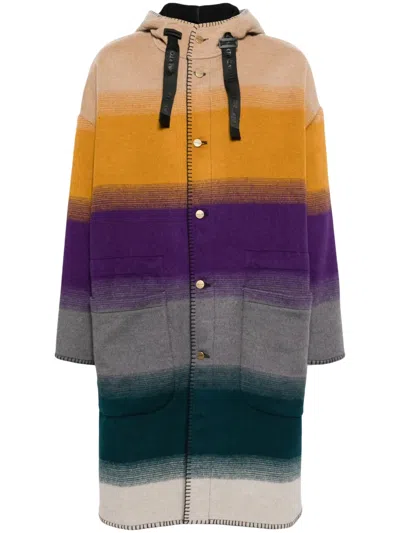 Roberto Cavalli Blanket Stitched Colour-block Coat In Multicolour
