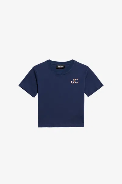Roberto Cavalli Kids' Blaues T-shirt Mit Logo In Blue