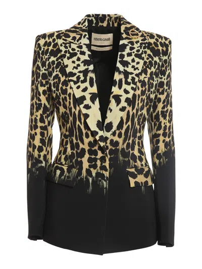Roberto Cavalli Queen Of Sicily Print Blazer In Black
