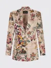 Roberto Cavalli Silk Jacket With Flower And Pheasant Print In Brown