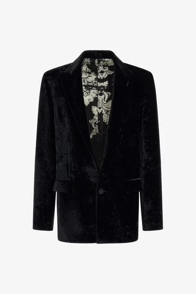 Roberto Cavalli Blazer With Broccato Print In Black