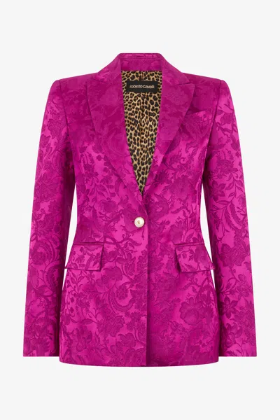 Roberto Cavalli Blazer With Florentine Flowers Jacquard Motif In Pink