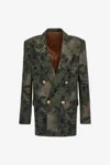 Roberto Cavalli Blazer With Hawaii Green Print In Dark Green