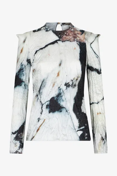 Roberto Cavalli Blouse With Marble Print In Gray