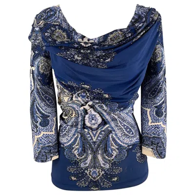 Pre-owned Roberto Cavalli Blue & White Paisley Blouse