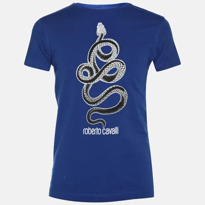 Pre-owned Roberto Cavalli Blue Cotton Crew Neck T-shirt S
