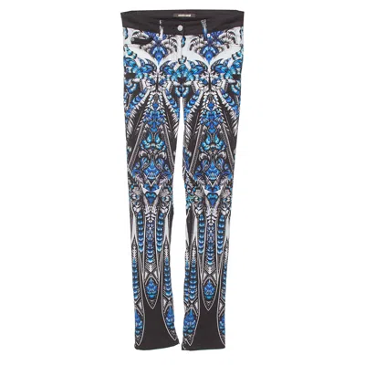 Roberto Cavalli Blue Cotton Printed Flared Bottom Jeans