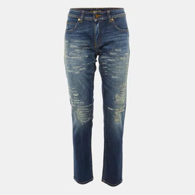 Pre-owned Roberto Cavalli Blue Denim Distressed Skinny Jeans M/waist 32"