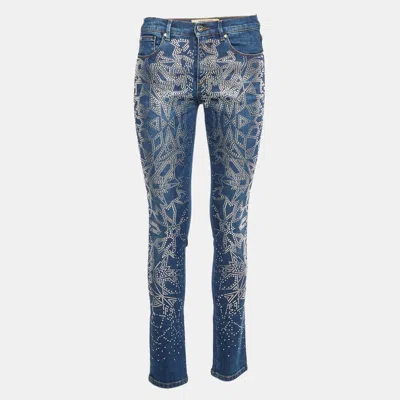 Pre-owned Roberto Cavalli Blue Denim Studded Slim Fit Jeans S/waist 28"