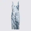 Roberto Cavalli Square Neckline Midi Length Dress With Ruched Detailing In Blue