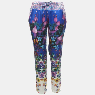 Pre-owned Roberto Cavalli Blue Floral Print Stain Trousers L