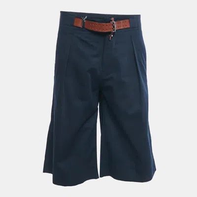 Pre-owned Roberto Cavalli Blue Gabardine Belted Bermuda Shorts M