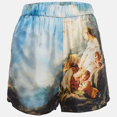 Pre-owned Roberto Cavalli Blue Graphic Print Silk Shorts S