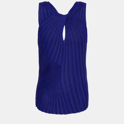 Pre-owned Roberto Cavalli Blue Knit Sleeveless Top Size 42