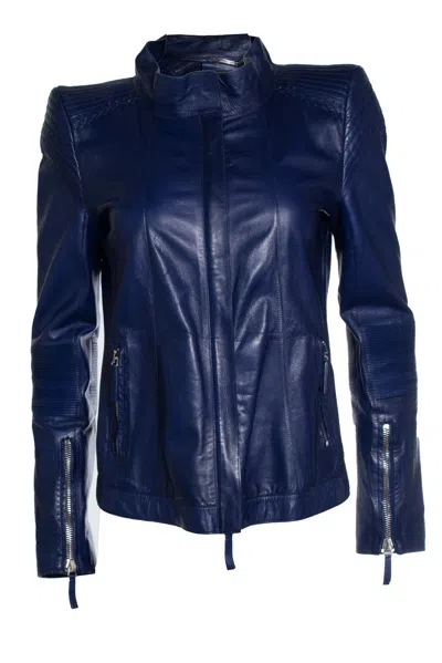 Roberto Cavalli , Blue Leather Biker Jacket