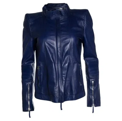 Pre-owned Roberto Cavalli , Blue Leather Biker Jacket