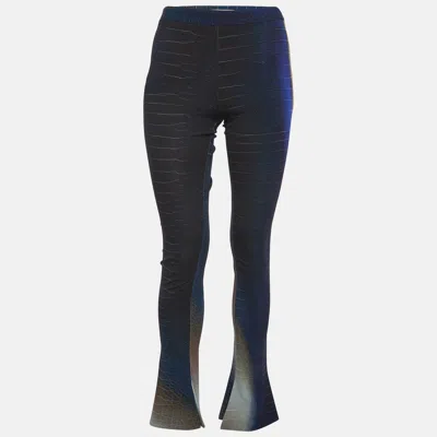 Pre-owned Roberto Cavalli Blue Printed Crepe Flared Trousers M