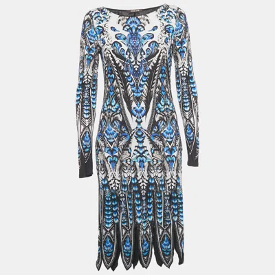 Pre-owned Roberto Cavalli Blue Printed Jersey Long Sleeve Dress M